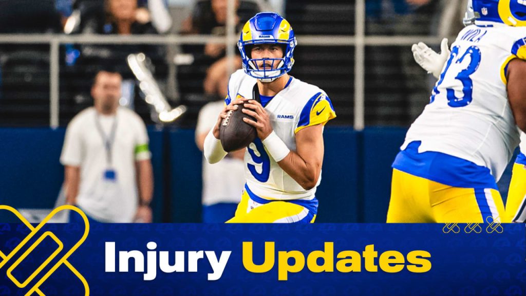 El mariscal de campo de los Rams, Matthew Stafford, se encuentra día a día con un esguince del ligamento colateral medial en el pulgar derecho;  Además de actualizaciones sobre el liniero ofensivo Rob Havenstein, el back defensivo Kobe Durant, el receptor abierto Austin Trammell, el receptor abierto Pukka Nacua y el pateador de despeje Ethan Evans, quienes estarán fuera de la Semana 8 de los Cowboys.