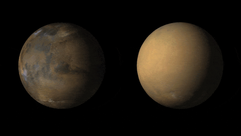 Animación de una tormenta de polvo global en Marte