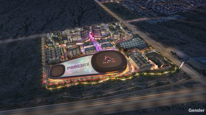 El presidente y director ejecutivo de Arizona Coyotes, Xavier Gutiérrez, dice que el plan para el proyecto de más de $3 mil millones en el norte de Phoenix requeriría un estadio con capacidad para 17,000 personas, un restaurante, un centro comercial, un hotel, espacio para oficinas, un teatro para 3,500 personas y 1,900 viviendas. unidades.