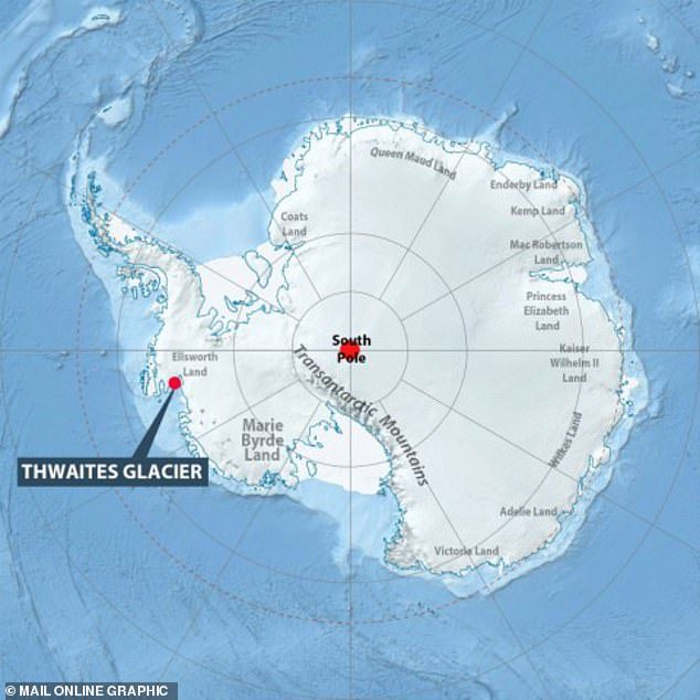 El glaciar Thwaites tiene aproximadamente 120 km (74,5 millas) de ancho, el mismo tamaño que Gran Bretaña o Florida, lo que lo convierte en el glaciar más ancho del planeta.