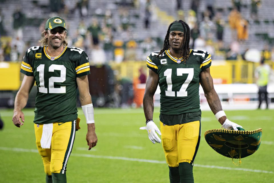 Aaron Rodgers y Davante Adams formaron uno de los mejores mariscales de campo receptores de la NFL mientras estuvieron en Green Bay. (Wesley Hitt/Getty Images)